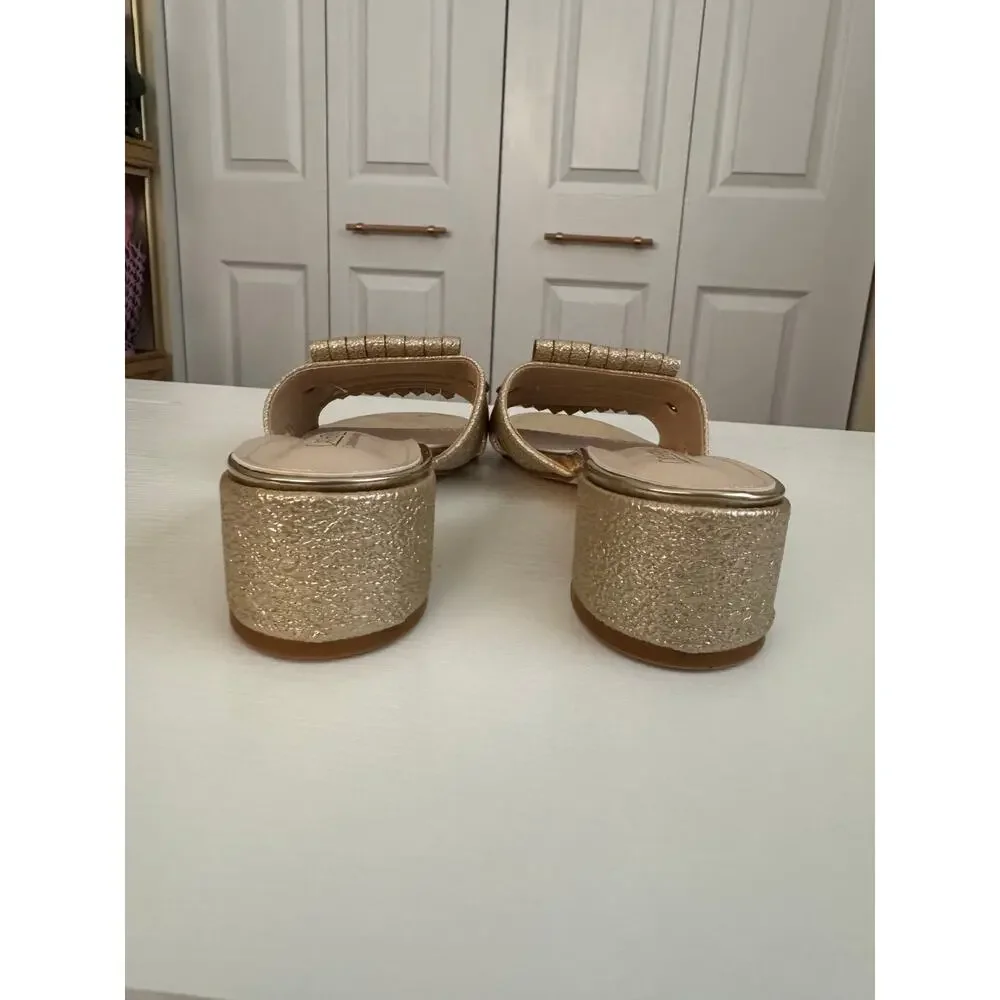 Catherine Malandrino Edelina Gold Fringe Chain Slide Sandals 7.5